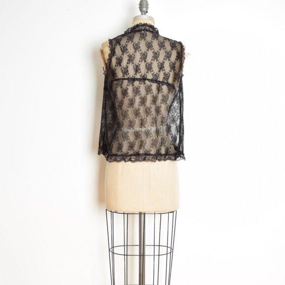 vintage 80s lingerie set sheer black lace bra panties bed jacket XS S - Picture 5 of 9